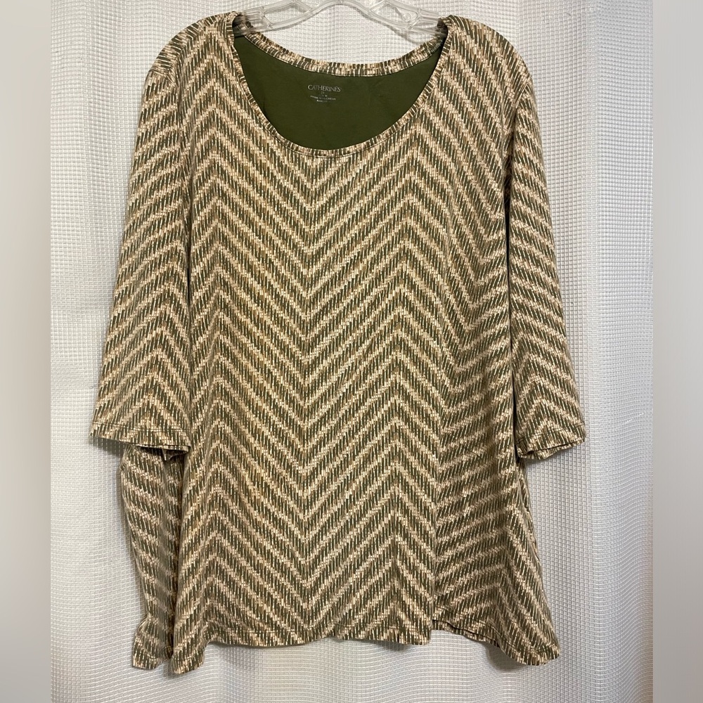 Catherines Green and Cream Chevron Blouse